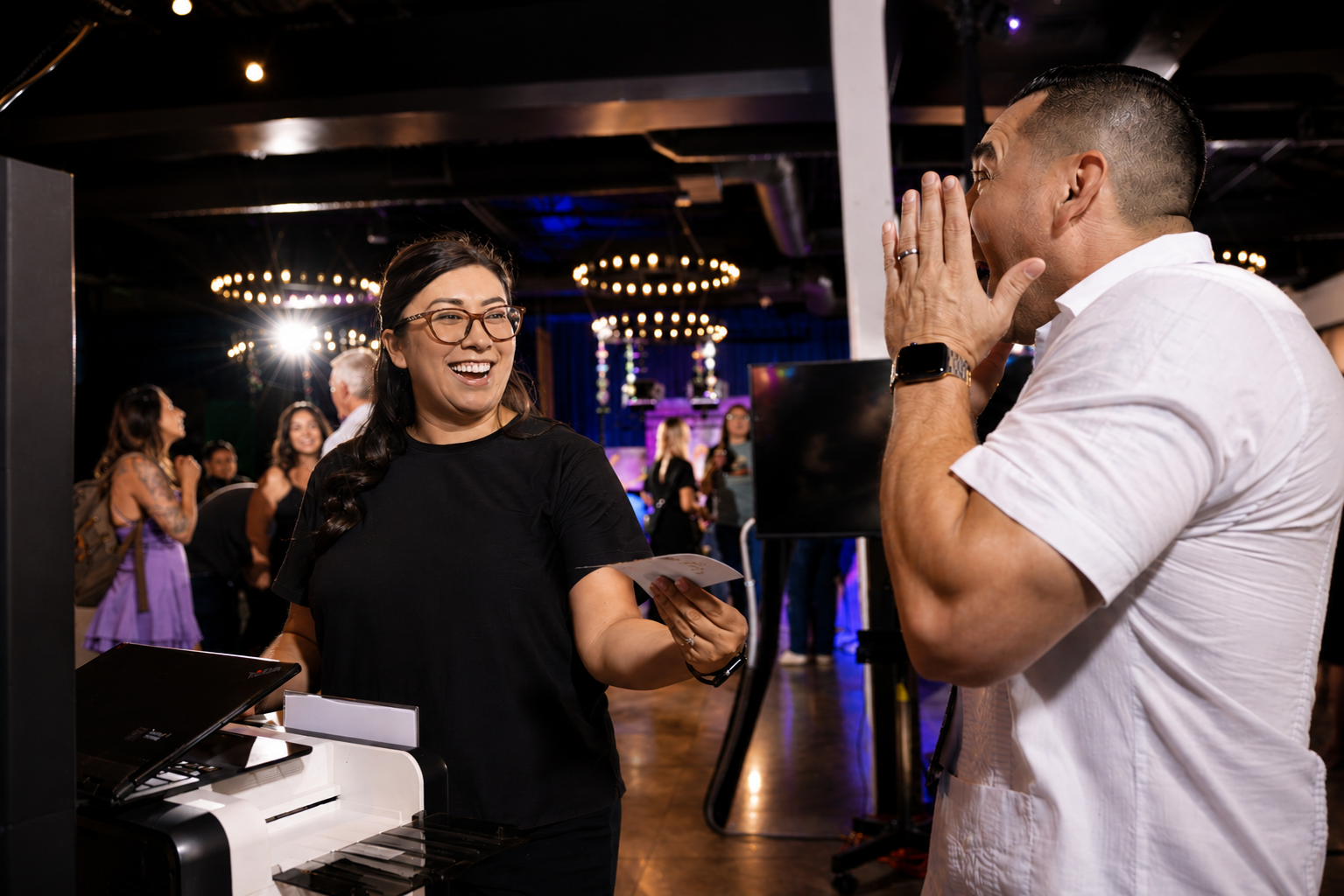 Guest reacting with joy at a Crazy Shotz activation